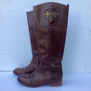 Tory Burch Knee High Brown Almond Kiernan Leather Riding Boots Size 8